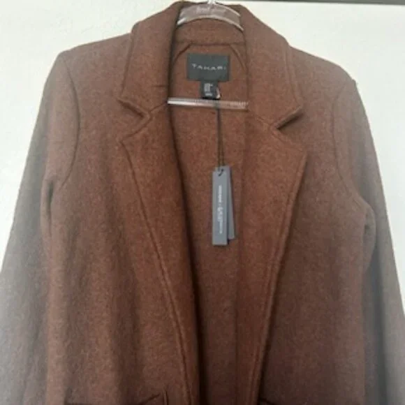 NWT Premium Quality Wool Blend Trendy Brown Open Coat With Oversized Pockets - Picture 6 of 13
